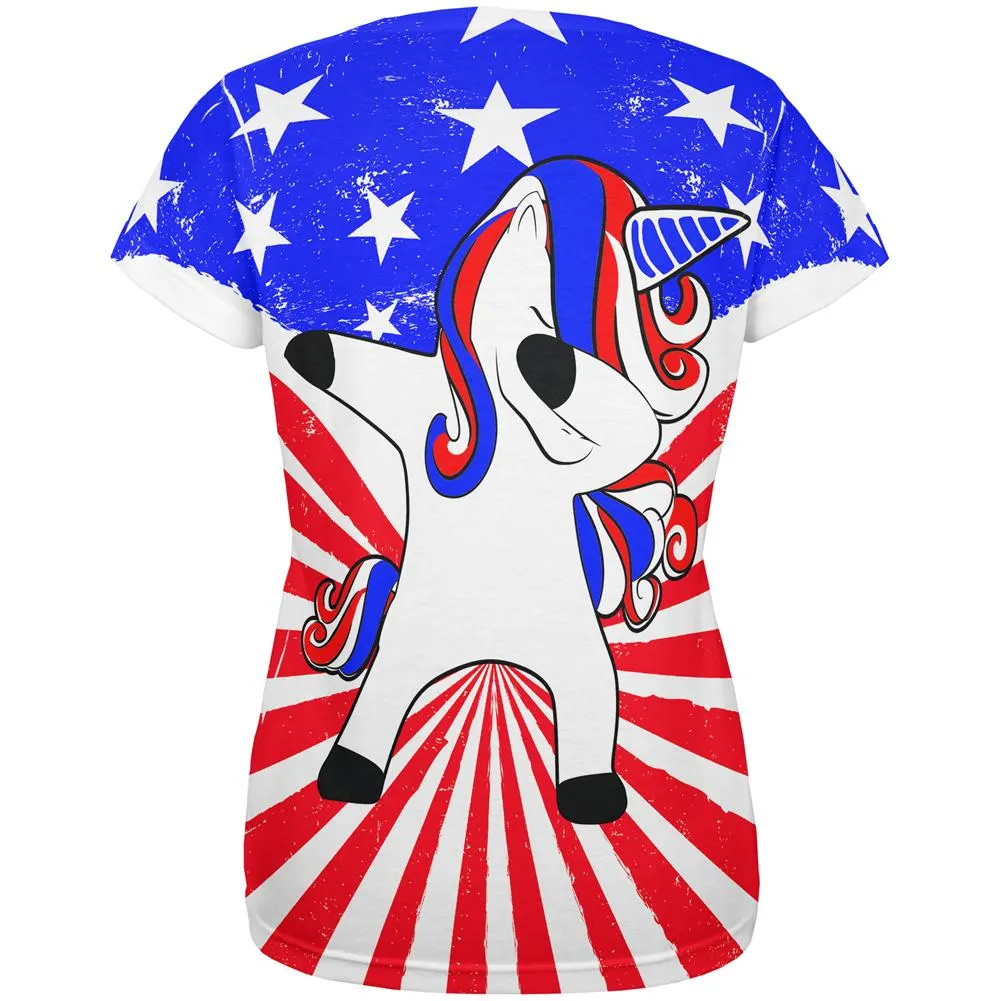 4th of July Dabbing Unicorn Americorn All Over Womens T Shirt