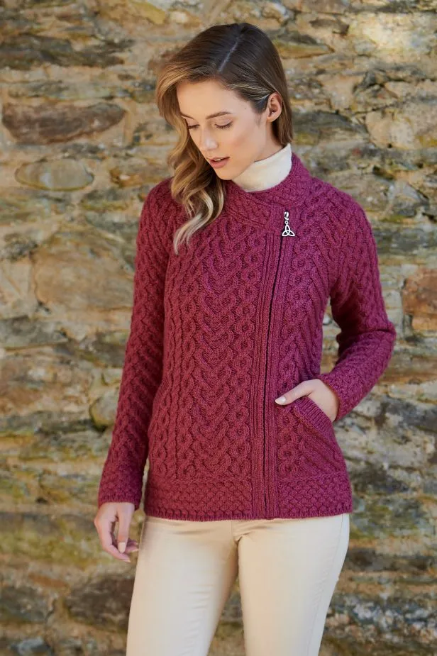 Aran Heart Design Zip Cardigan - Magenta