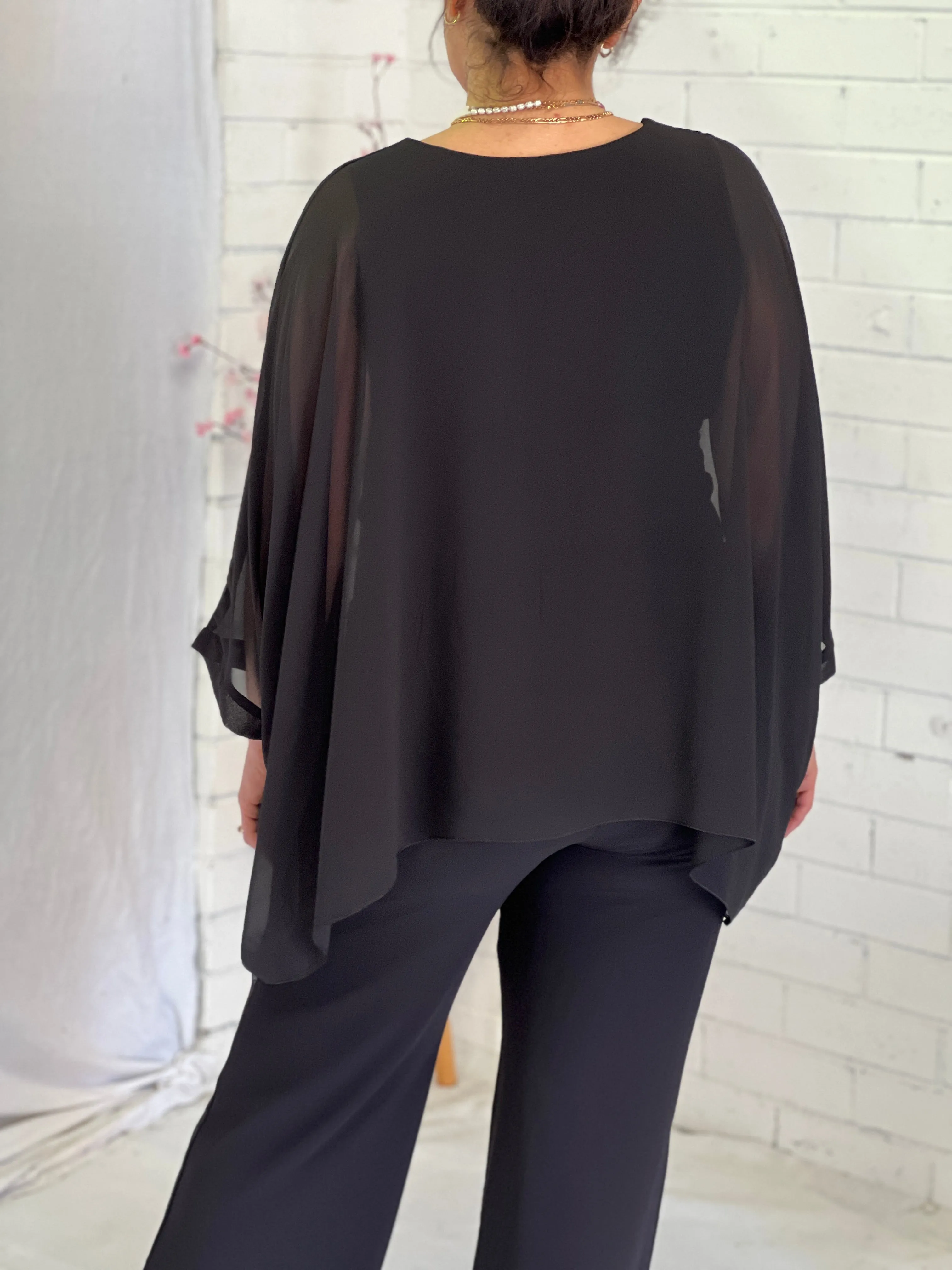 Aria Black Chiffon Evening Top