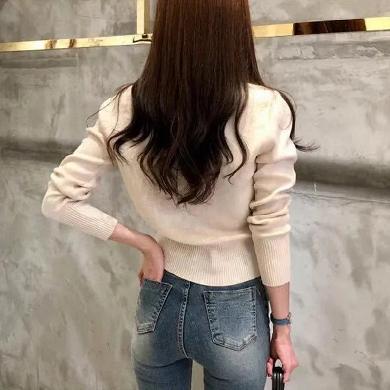 Autumn Long Sleeve Fashion Knitted Casual Single Breasted Slim Cardigan