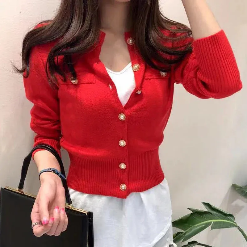 Autumn Long Sleeve Fashion Knitted Casual Single Breasted Slim Cardigan