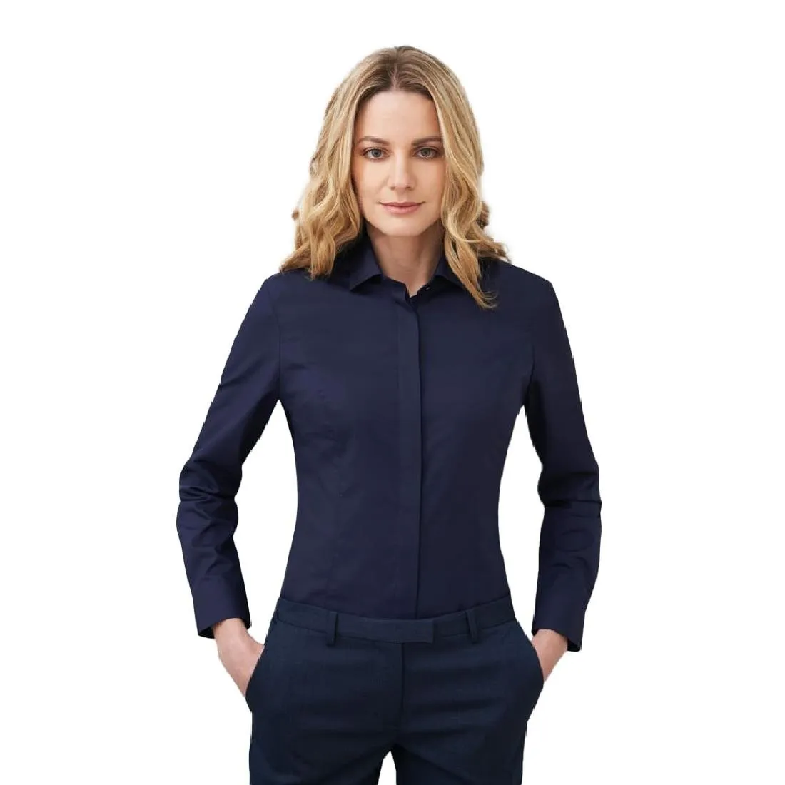 BA149-16 Brook Taverner Ladies Long Sleeve Parma Shirt Navy Size 16