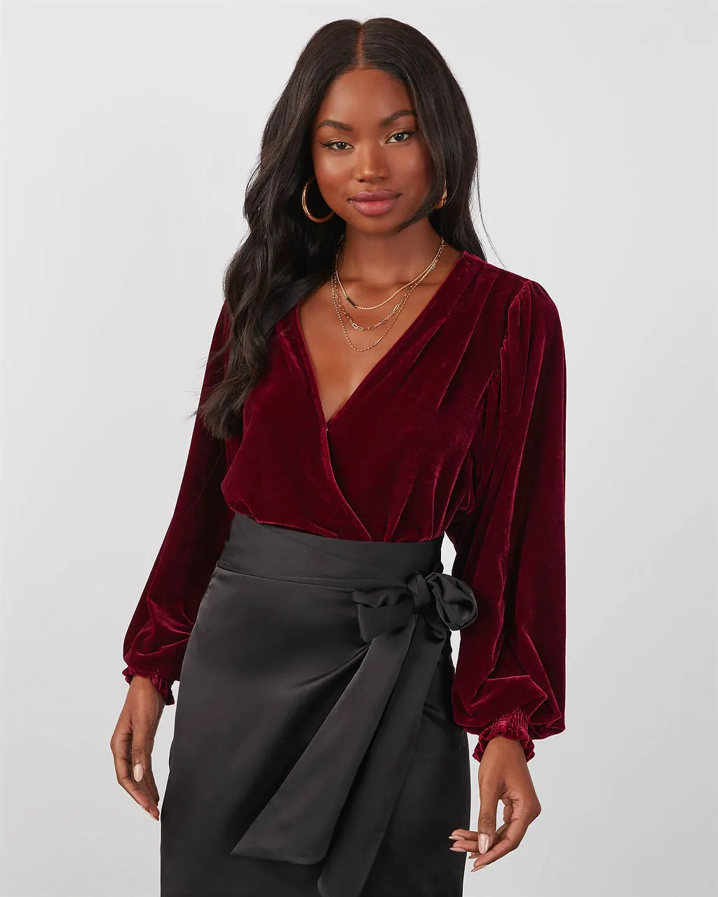 Bevie Velvet Long Sleeve Bodysuit