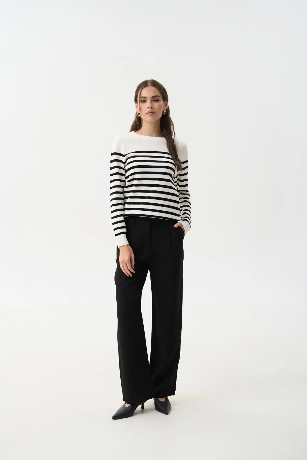 Black Striped Knit Sweater with a Crew Neck