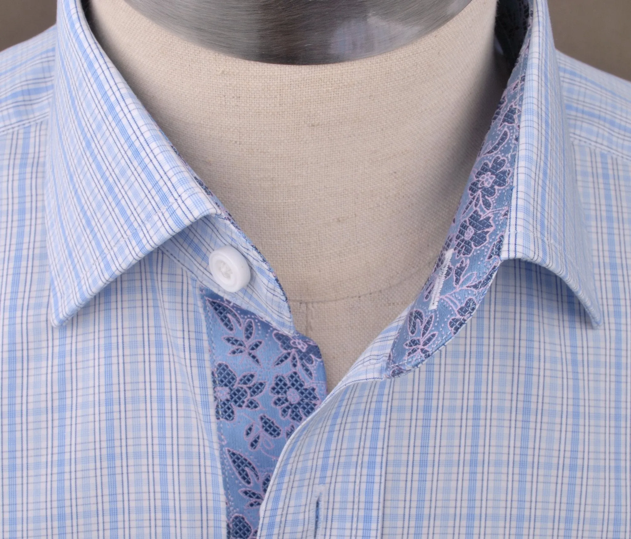 Blue Striped Checkered Formal Business Dress Shirt Hawaiian Hibiscus Floral Fashion