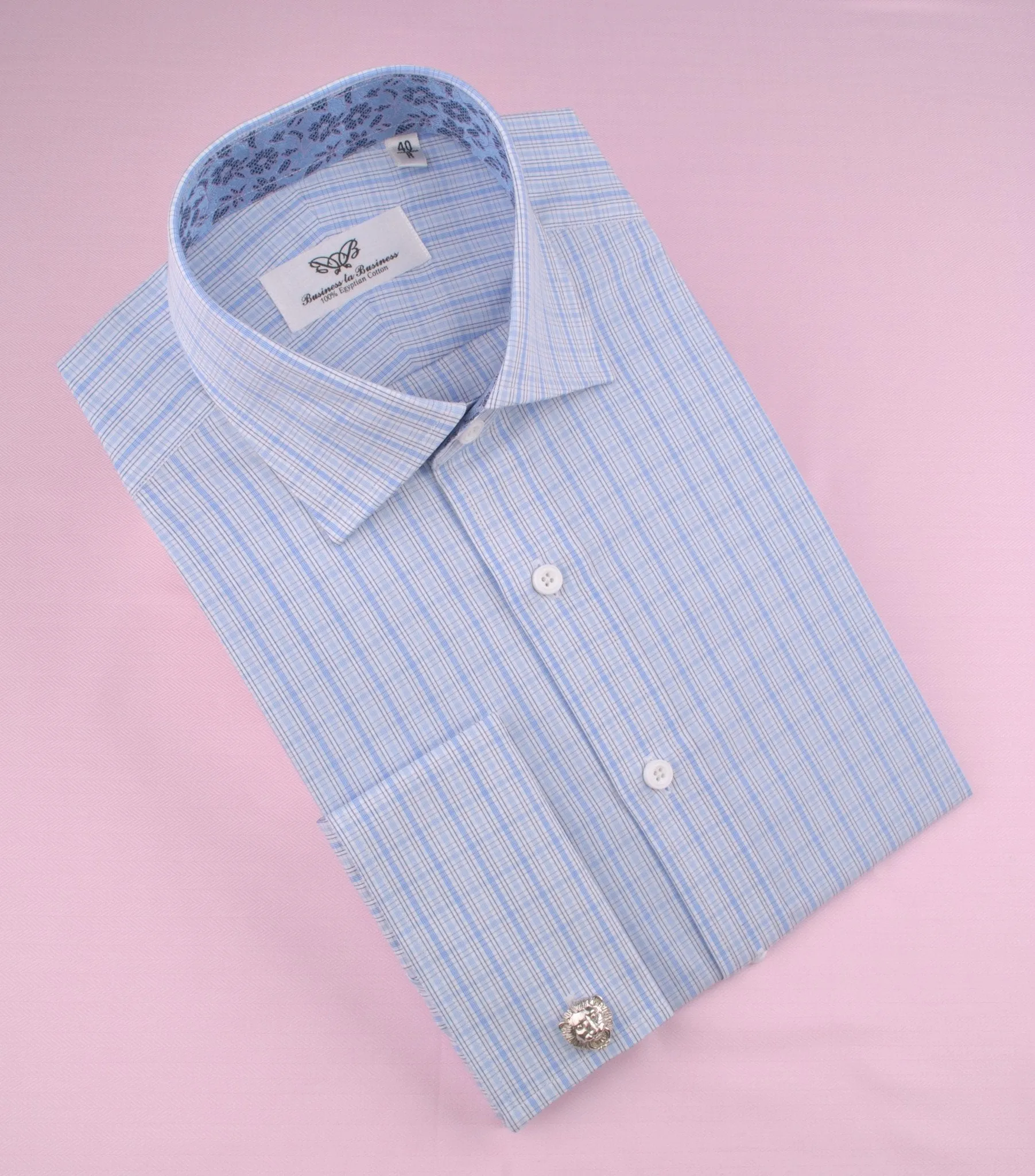 Blue Striped Checkered Formal Business Dress Shirt Hawaiian Hibiscus Floral Fashion