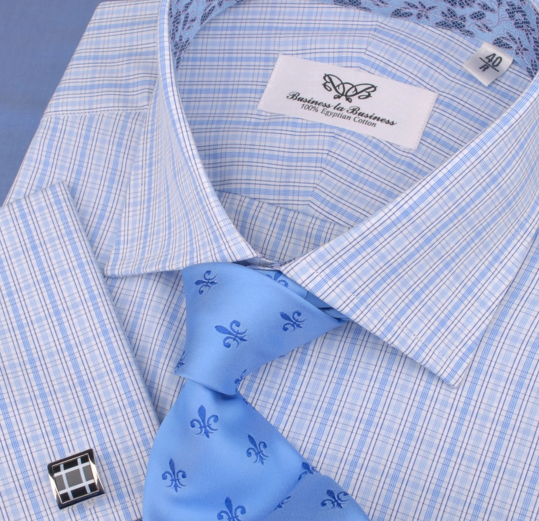 Blue Striped Checkered Formal Business Dress Shirt Hawaiian Hibiscus Floral Fashion