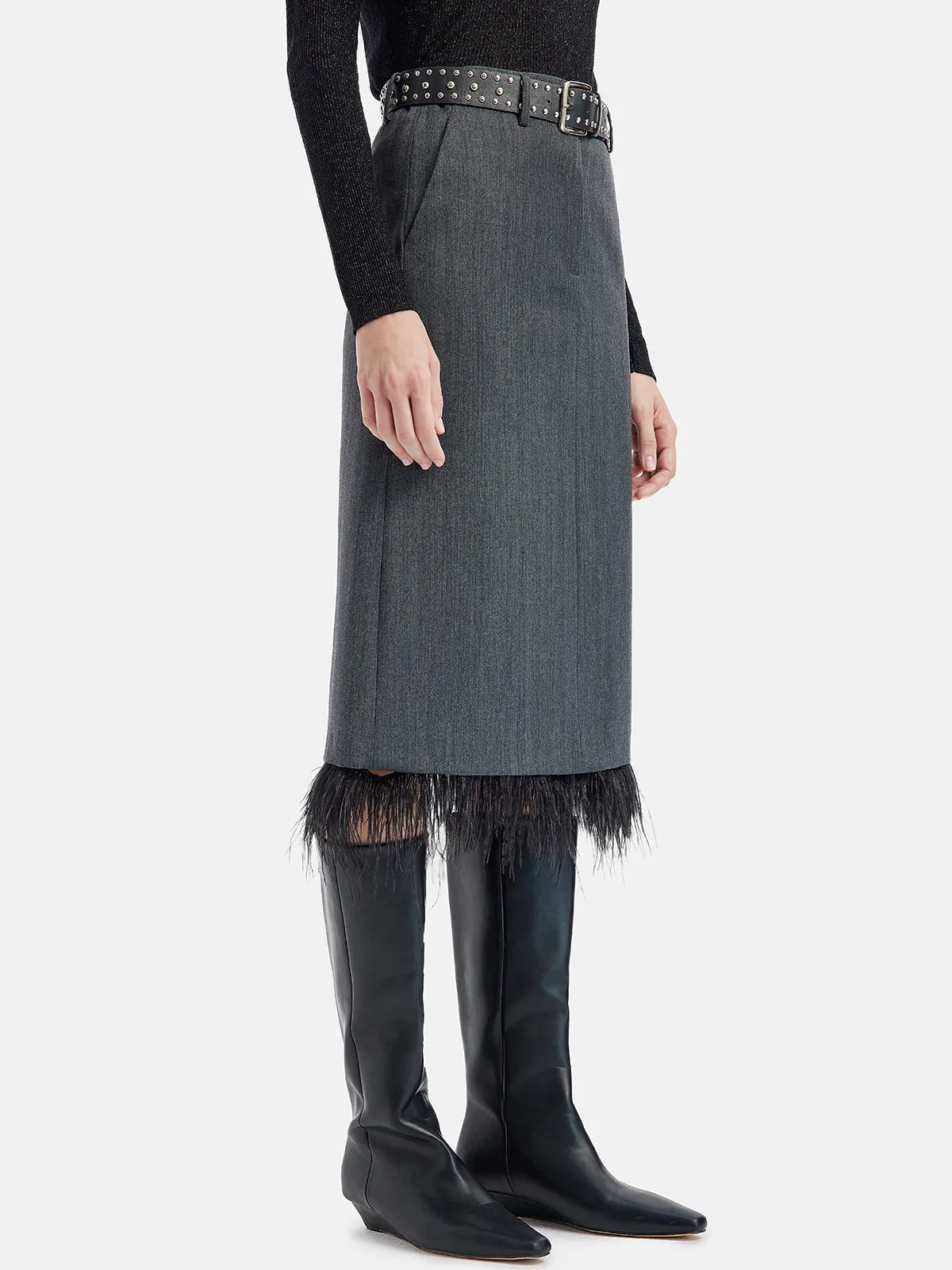 Detachable Ostrich Feather Wool Skirt