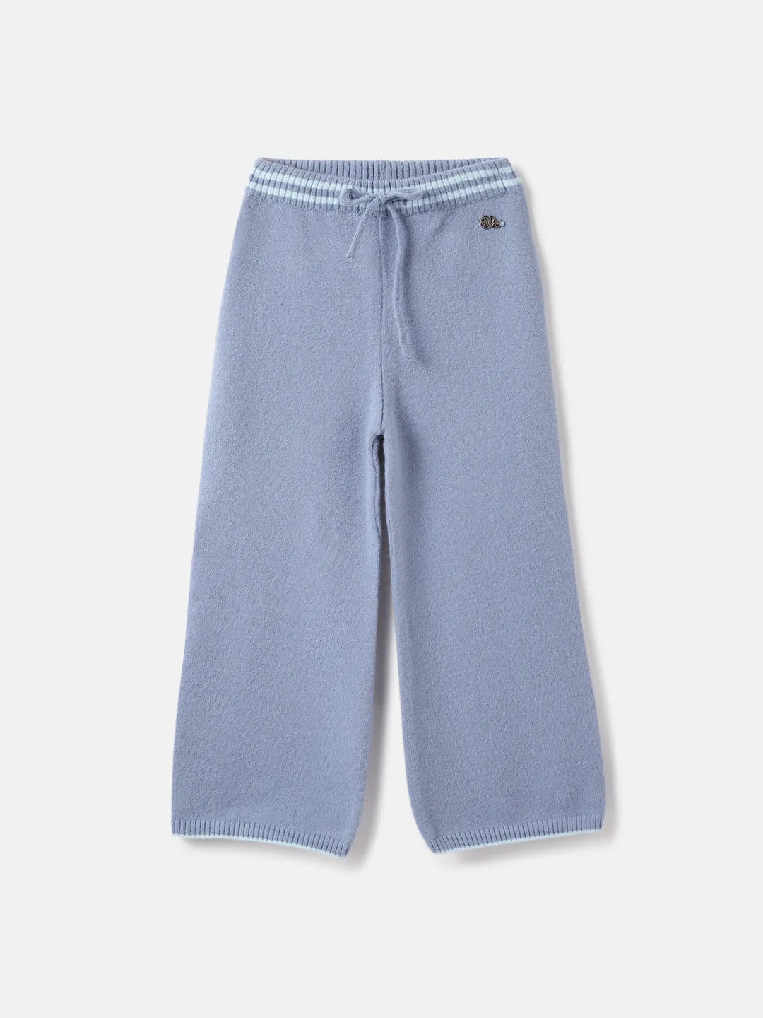 Elle Girls Blue Solid Wide Leg Sweatpant