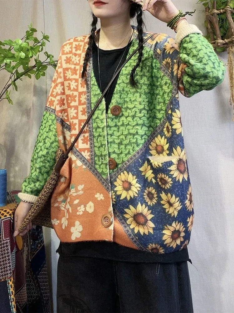 Floral Knitted Loose Cardigan