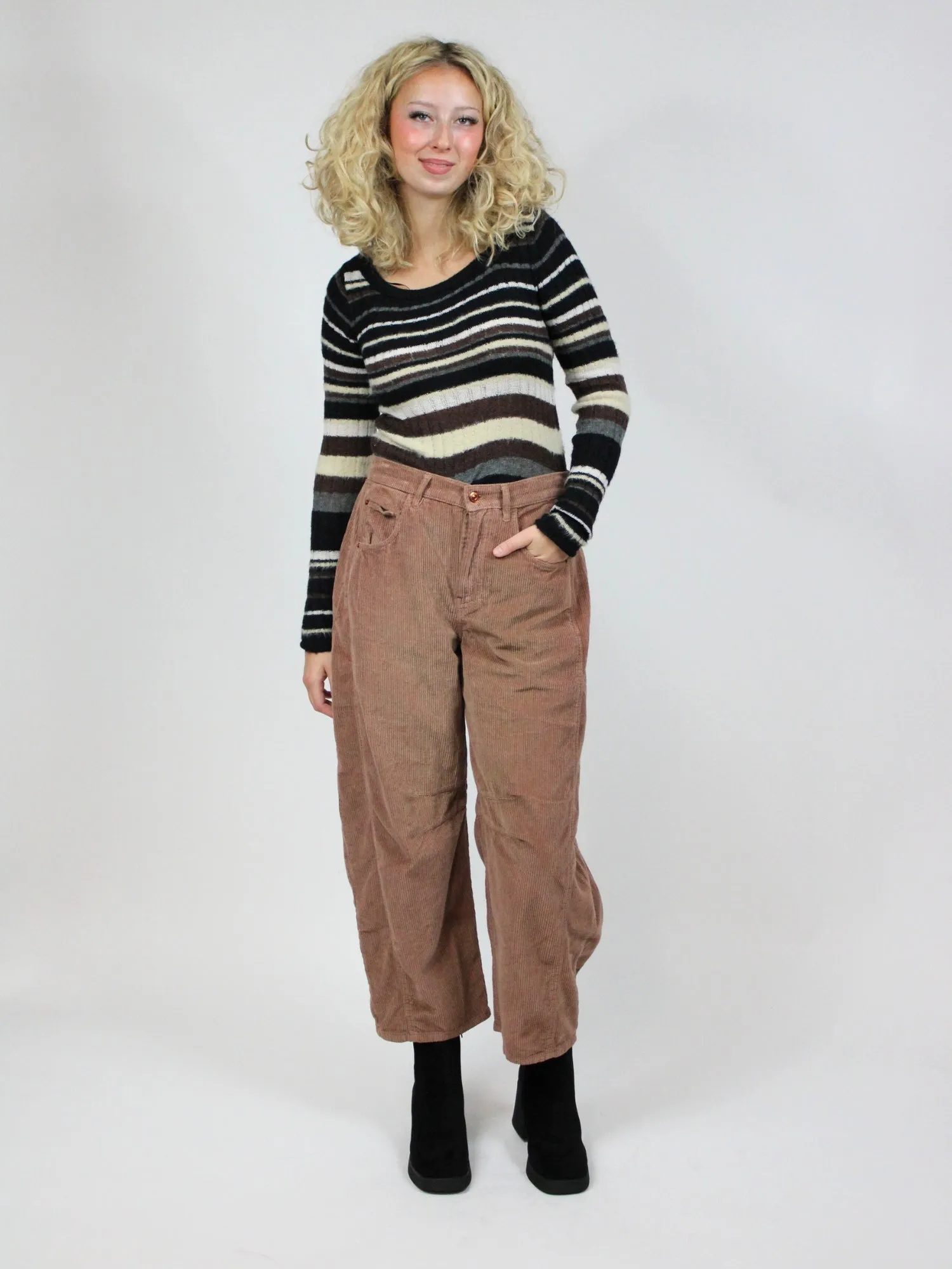 Free People Good Luck Mid-Rise Cord Barrel Pants