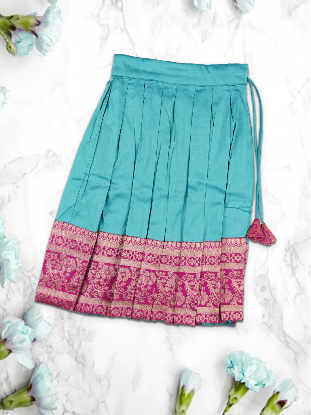 Girls Elegant Pattu Pavadai set Green with Magenta - GPS03