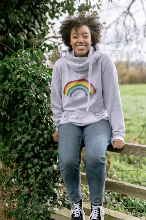 Grey Rainbow Cowl Neck Hoodie