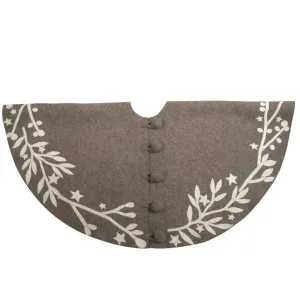 Handmade Christmas Tree Skirt in Felt - Branches and Stars on Gray - 36"/60"/72"