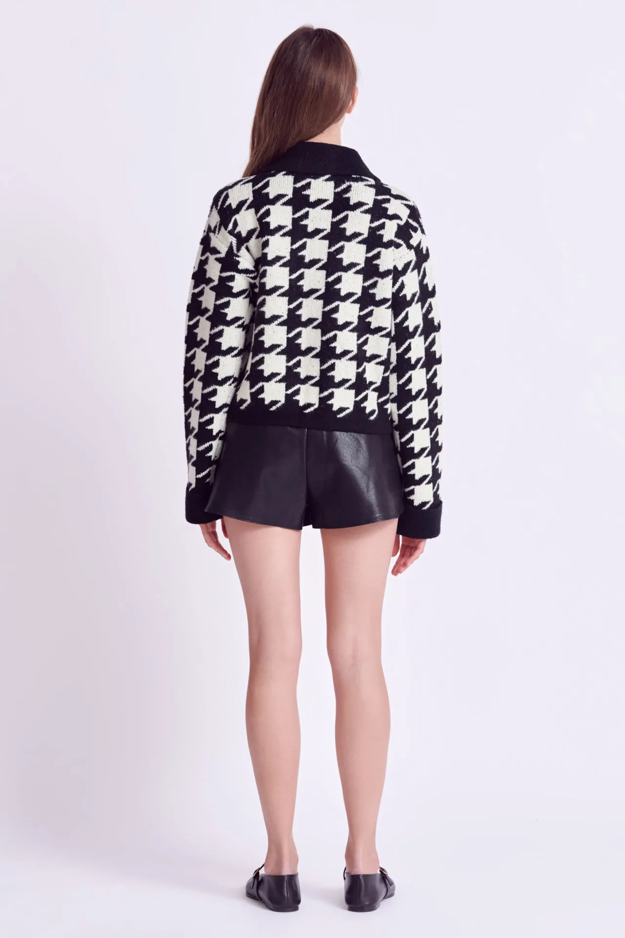 Houndstooth Collared Cardigan