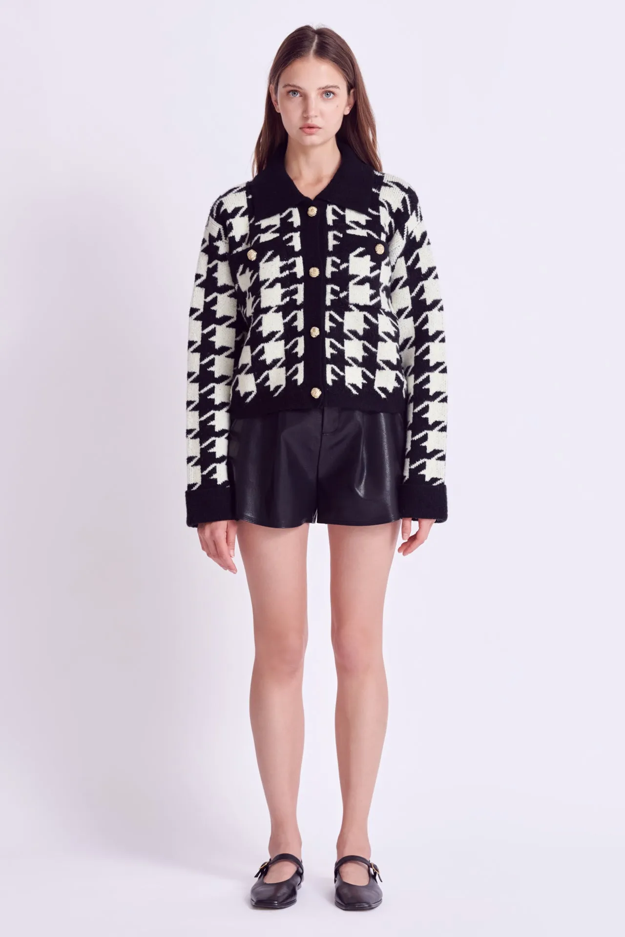 Houndstooth Collared Cardigan