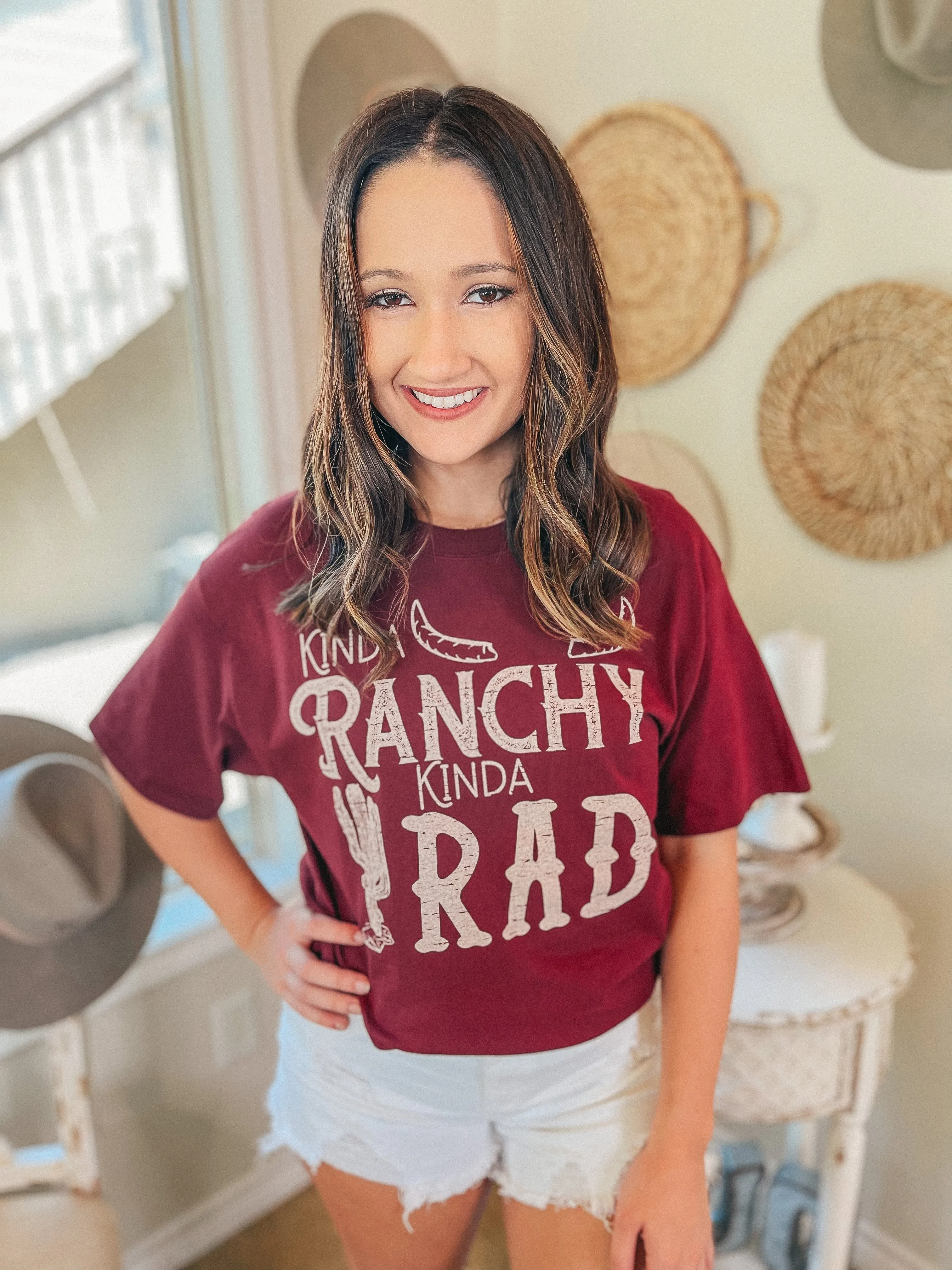 Kinda Ranchy Kinda Rad Short Sleeve Graphic Tee in Maroon