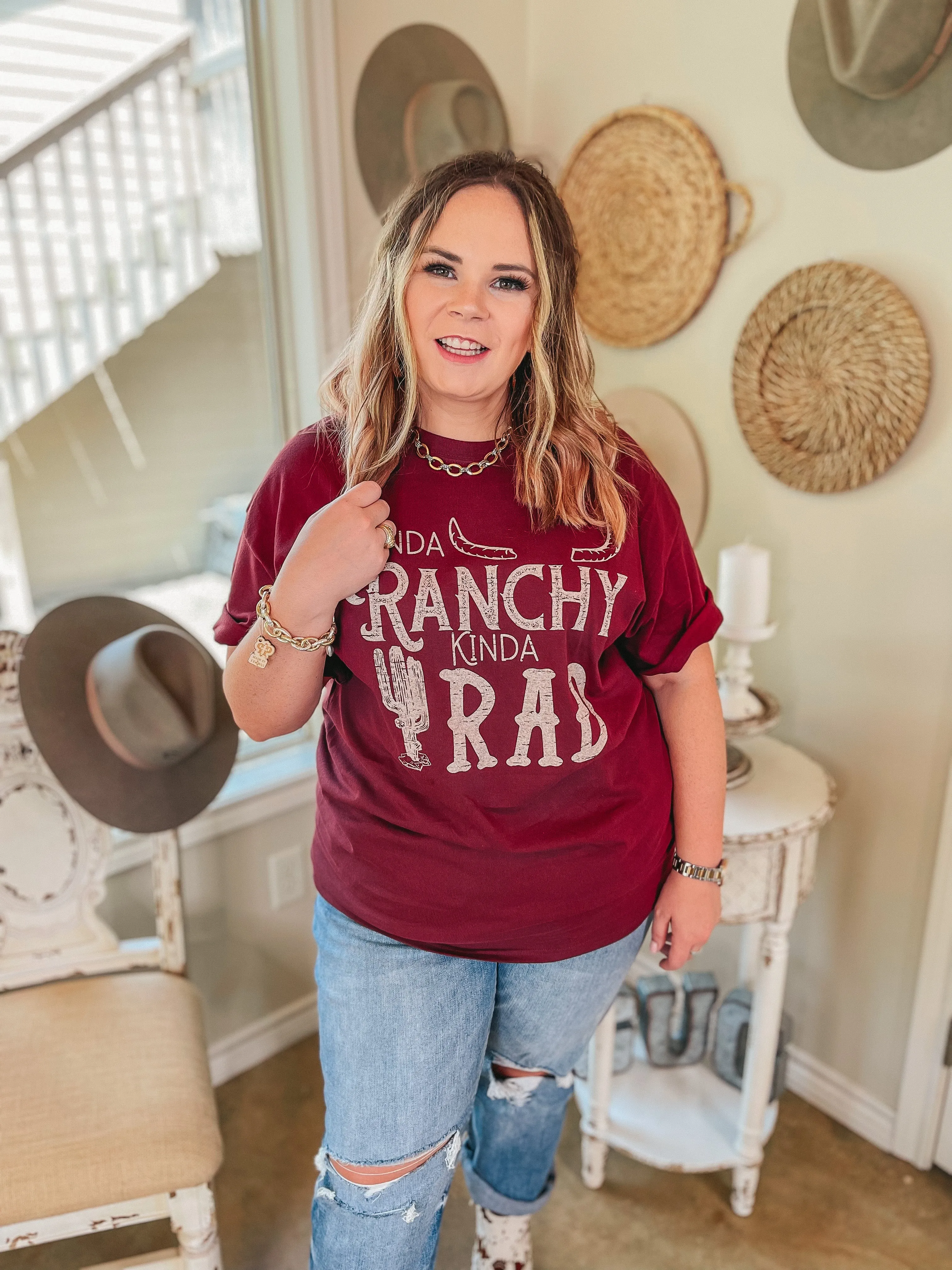 Kinda Ranchy Kinda Rad Short Sleeve Graphic Tee in Maroon