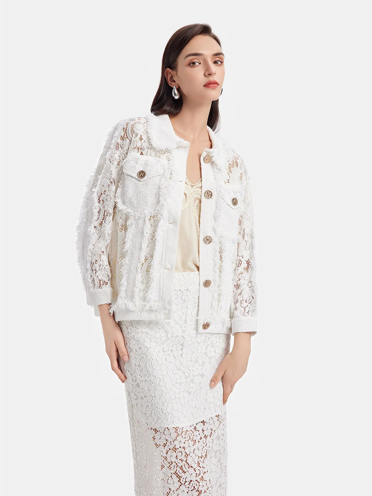 Lace Fringe Loose White Jacket