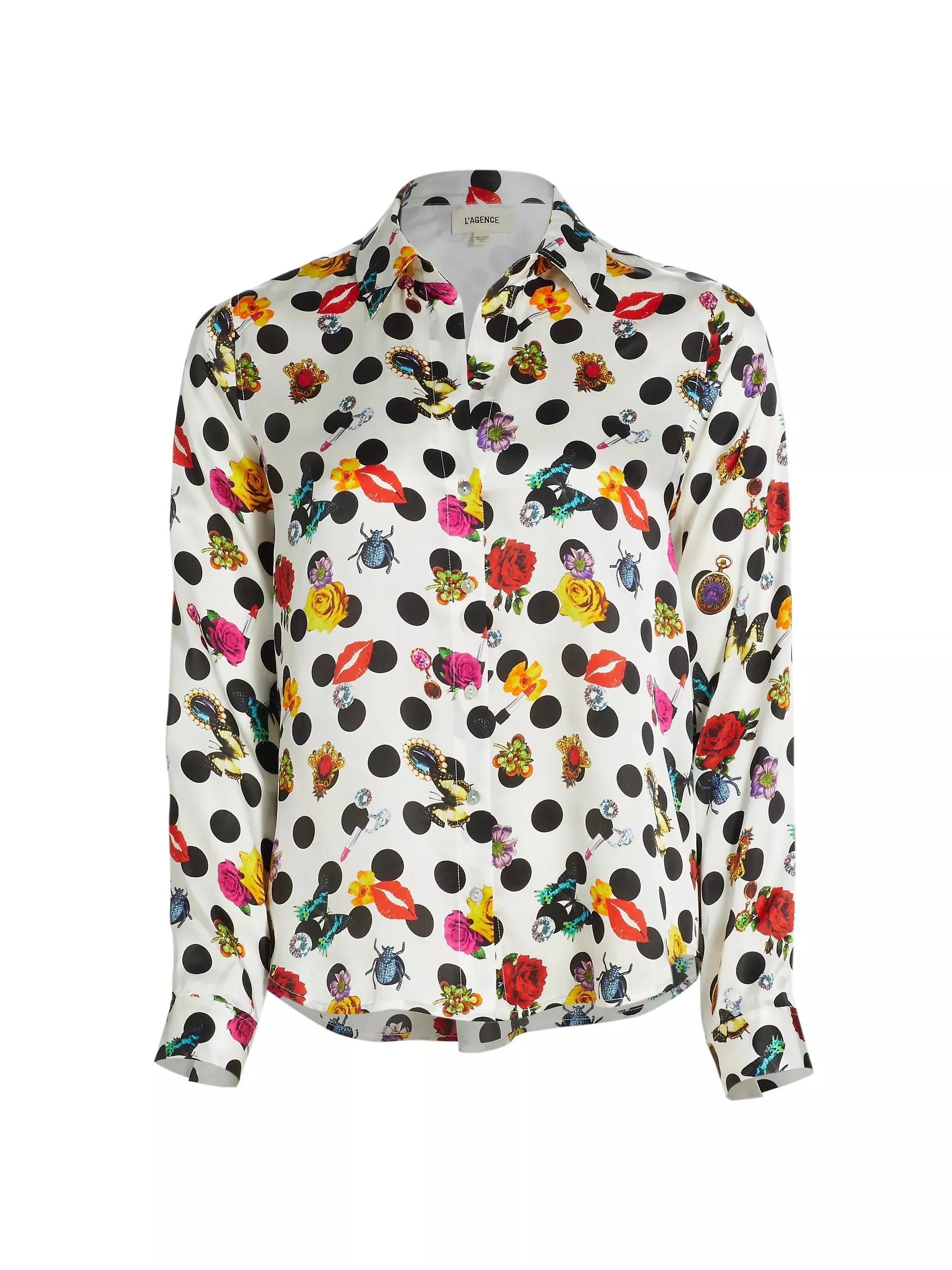 L'AGENCE  Tyler Polka Dot Silk Button-Up Blouse