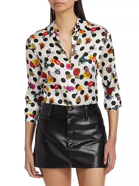 L'AGENCE  Tyler Polka Dot Silk Button-Up Blouse