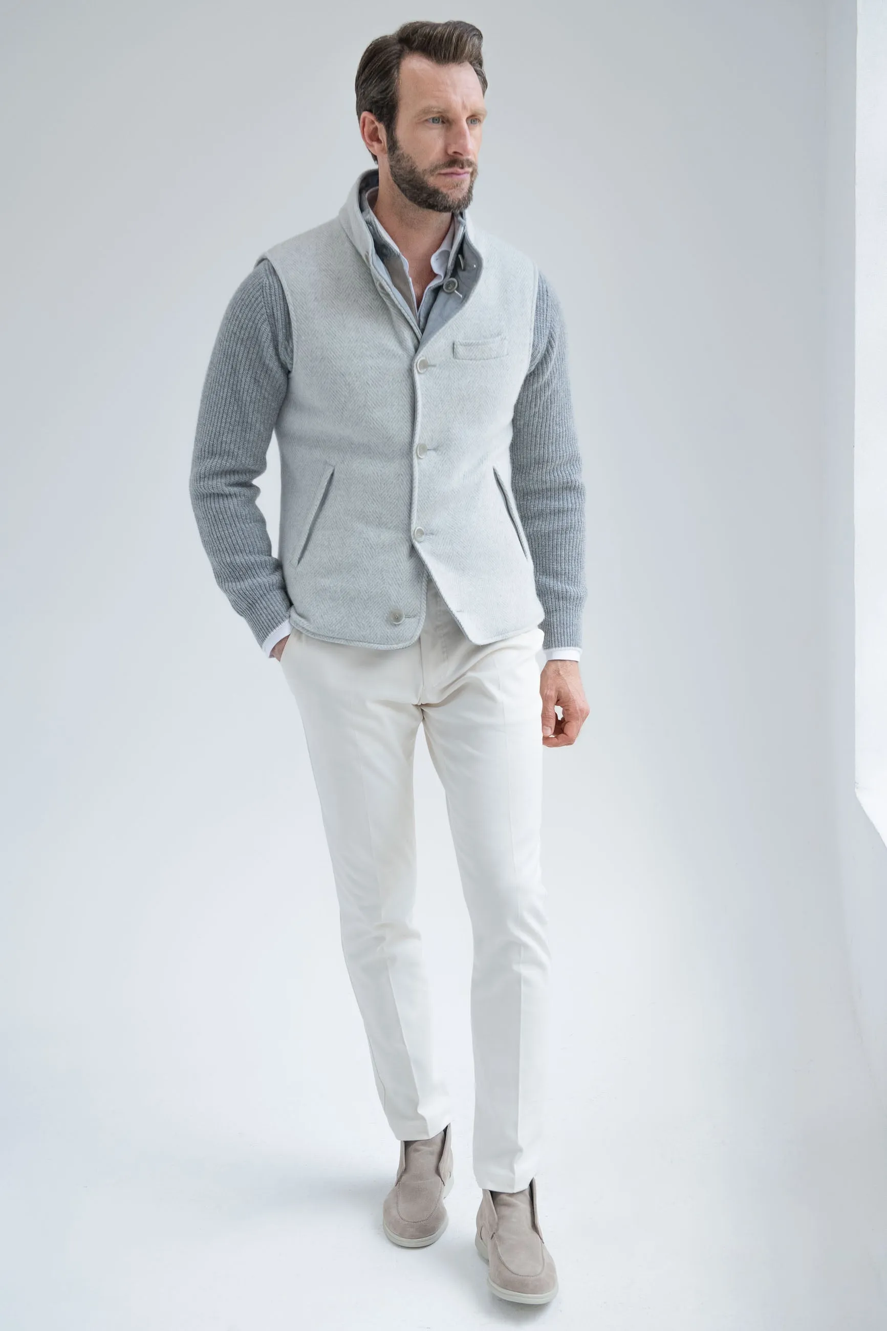 Light grey alcantara reversible vest – Made in Italy