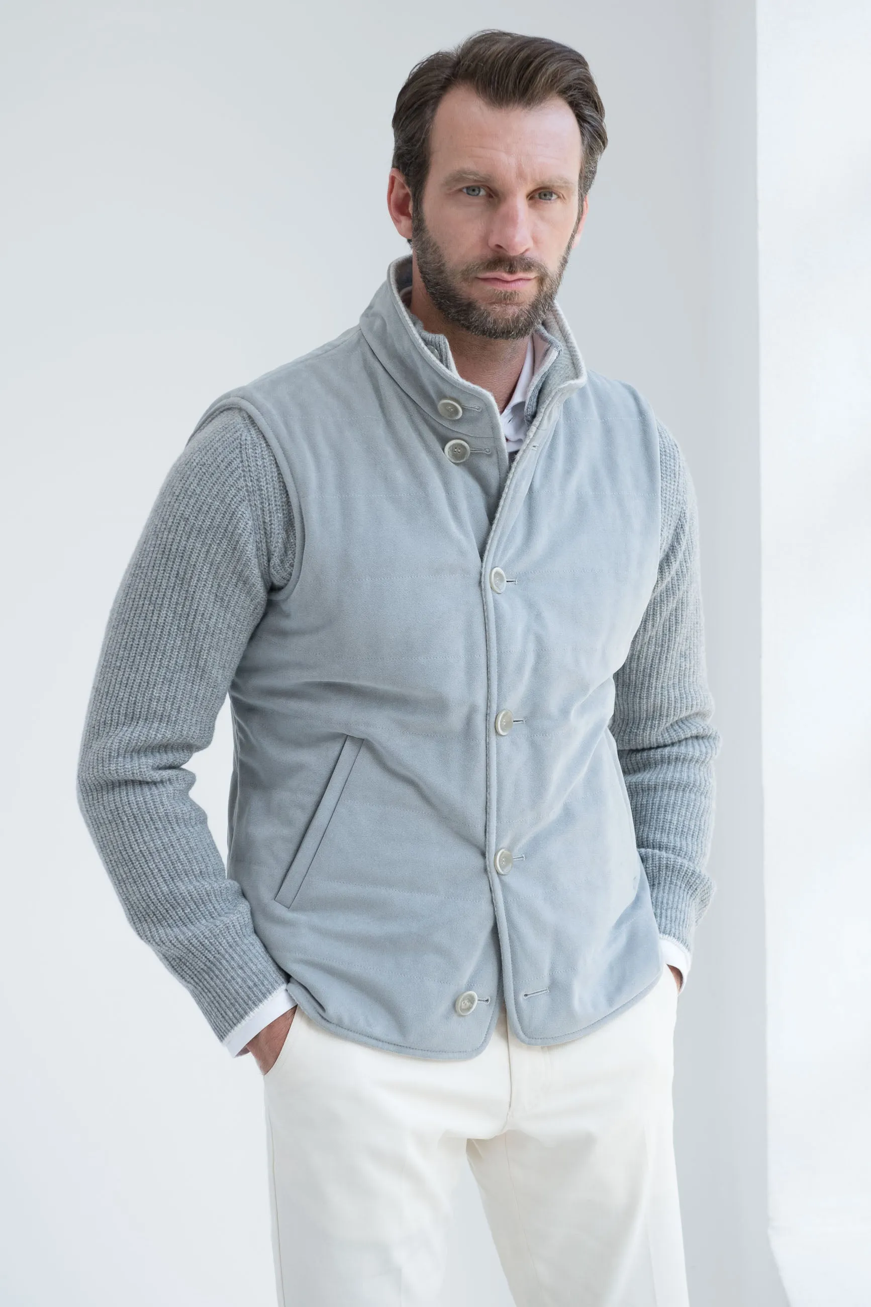 Light grey alcantara reversible vest – Made in Italy