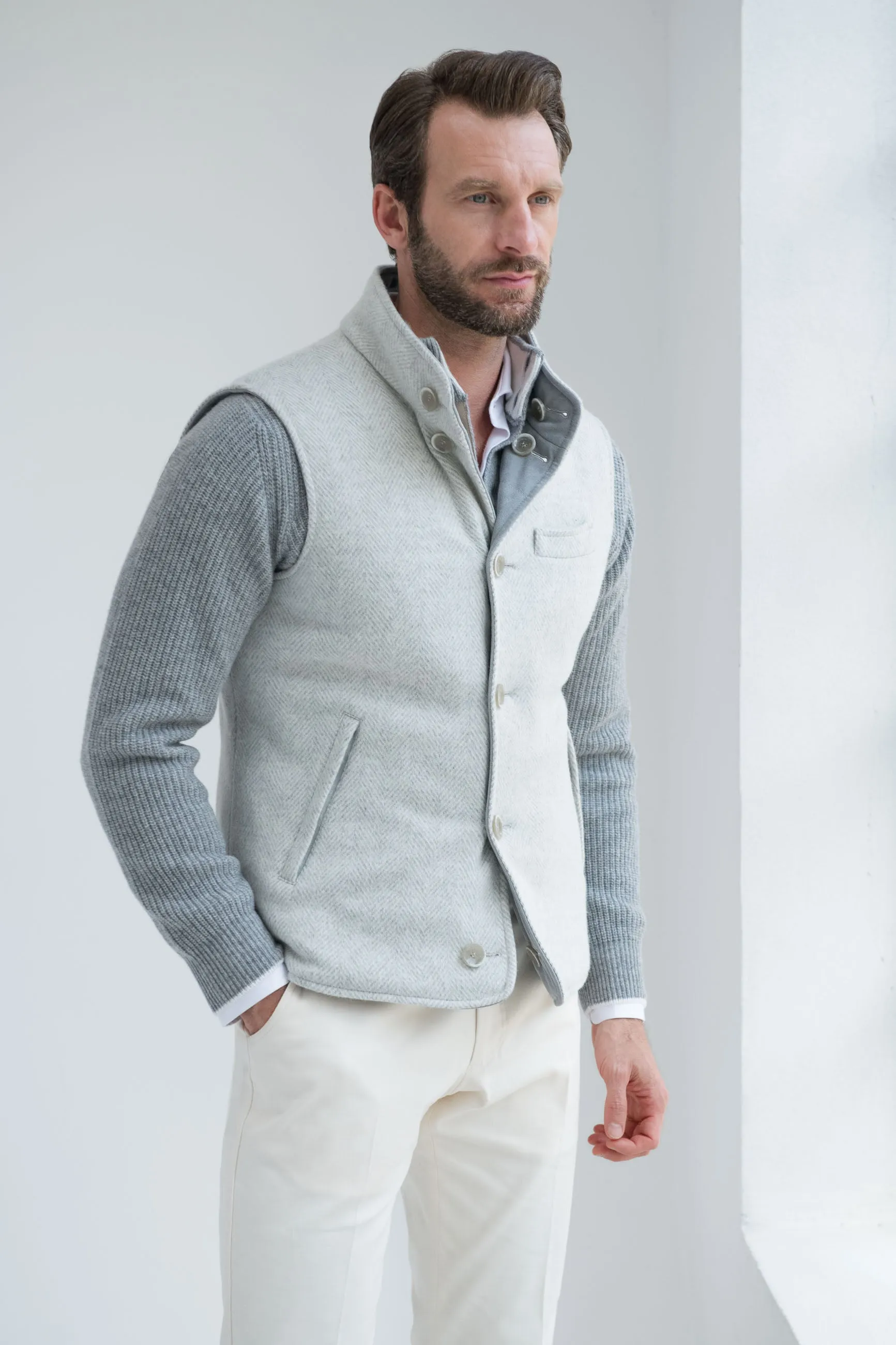 Light grey alcantara reversible vest – Made in Italy