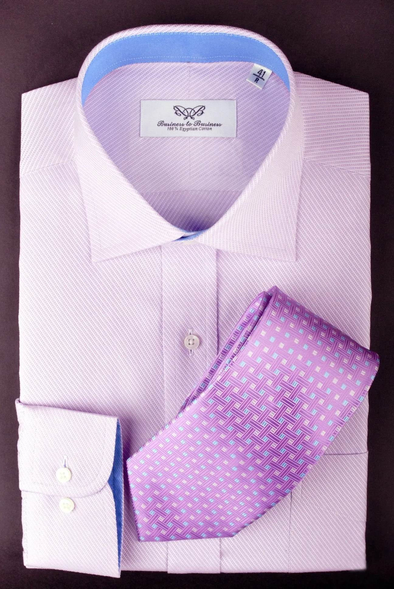 Lilac Designer Twill Formal Business Dress Shirt Blue Twill Inner-Lining Fashion