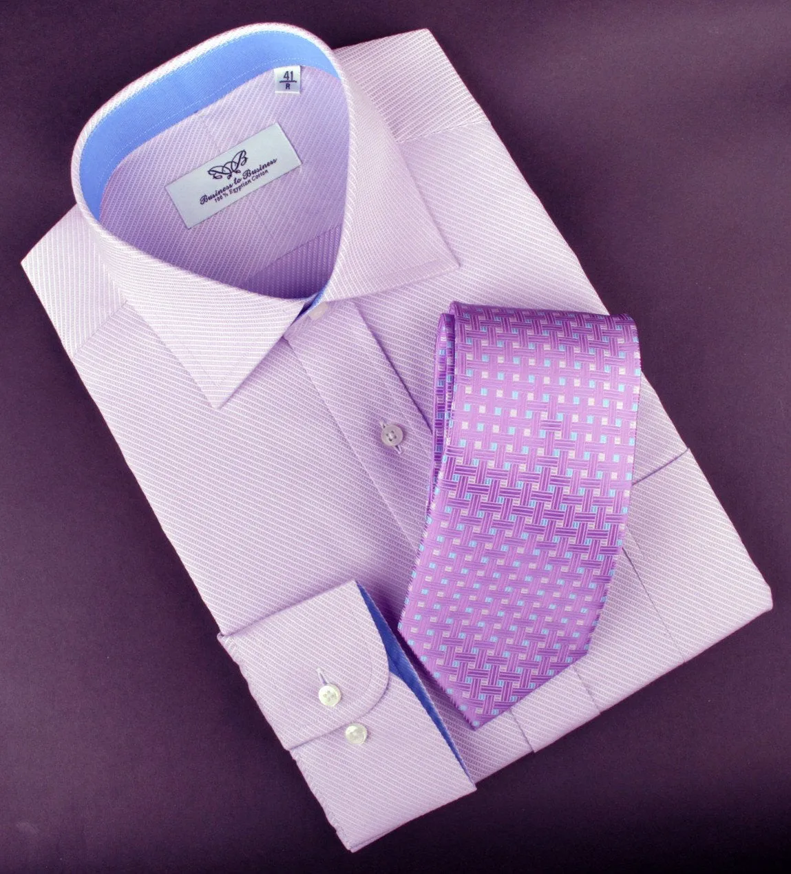 Lilac Designer Twill Formal Business Dress Shirt Blue Twill Inner-Lining Fashion