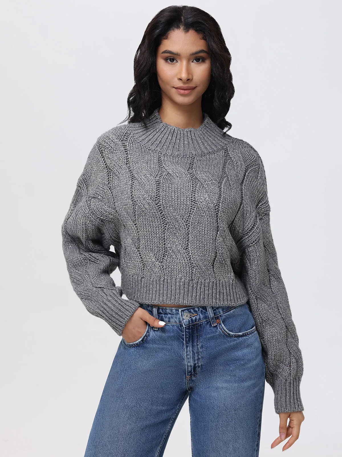 Lola: Metallic Cable-Knit Crop Sweater