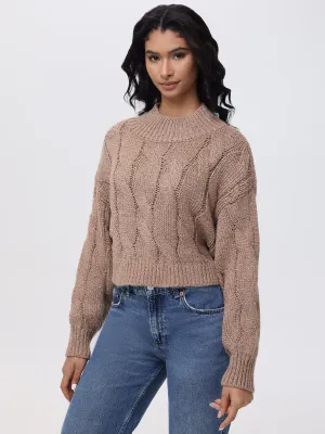 Lola: Metallic Cable-Knit Crop Sweater