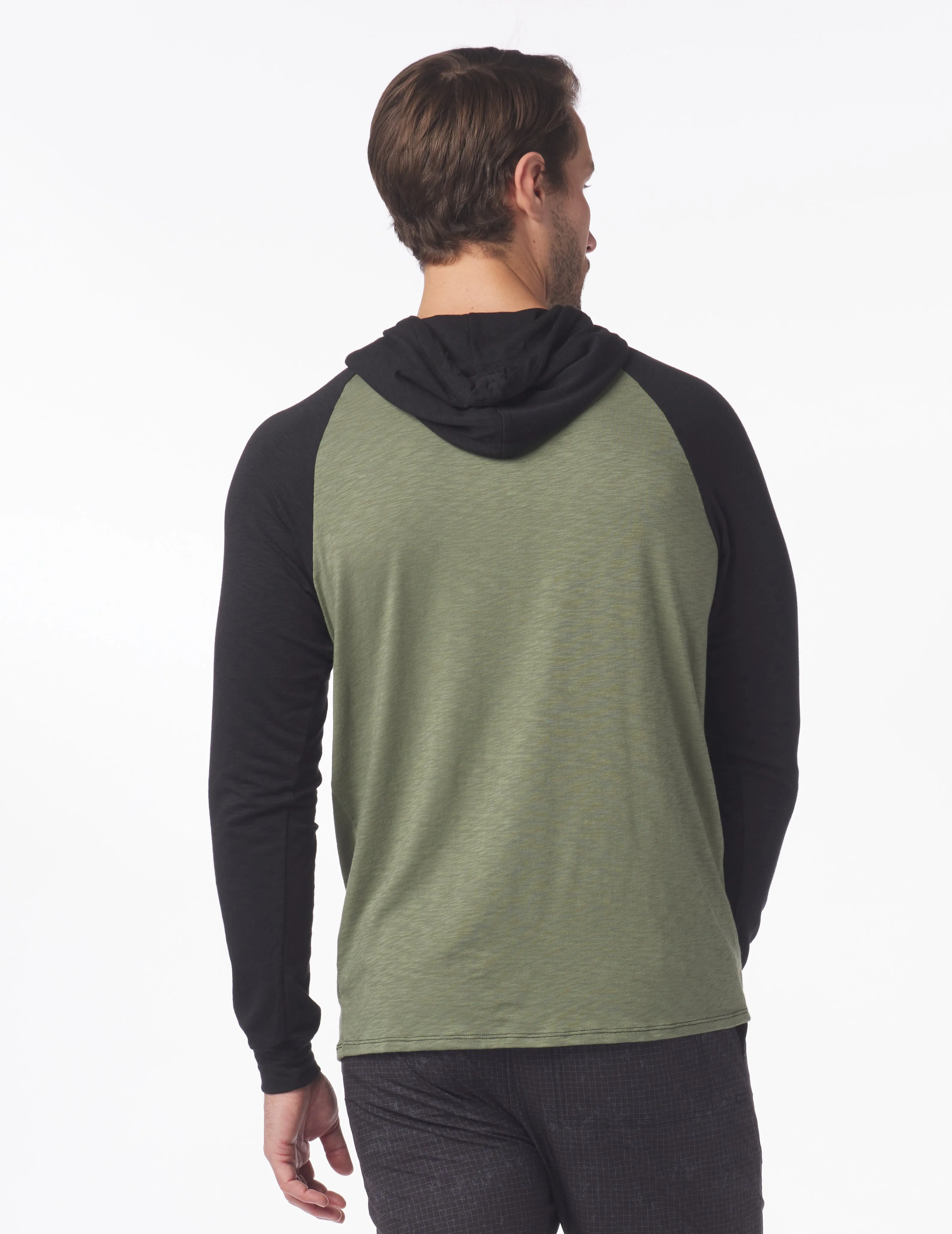 Low Tide Henley Hoodie: Moss/Black