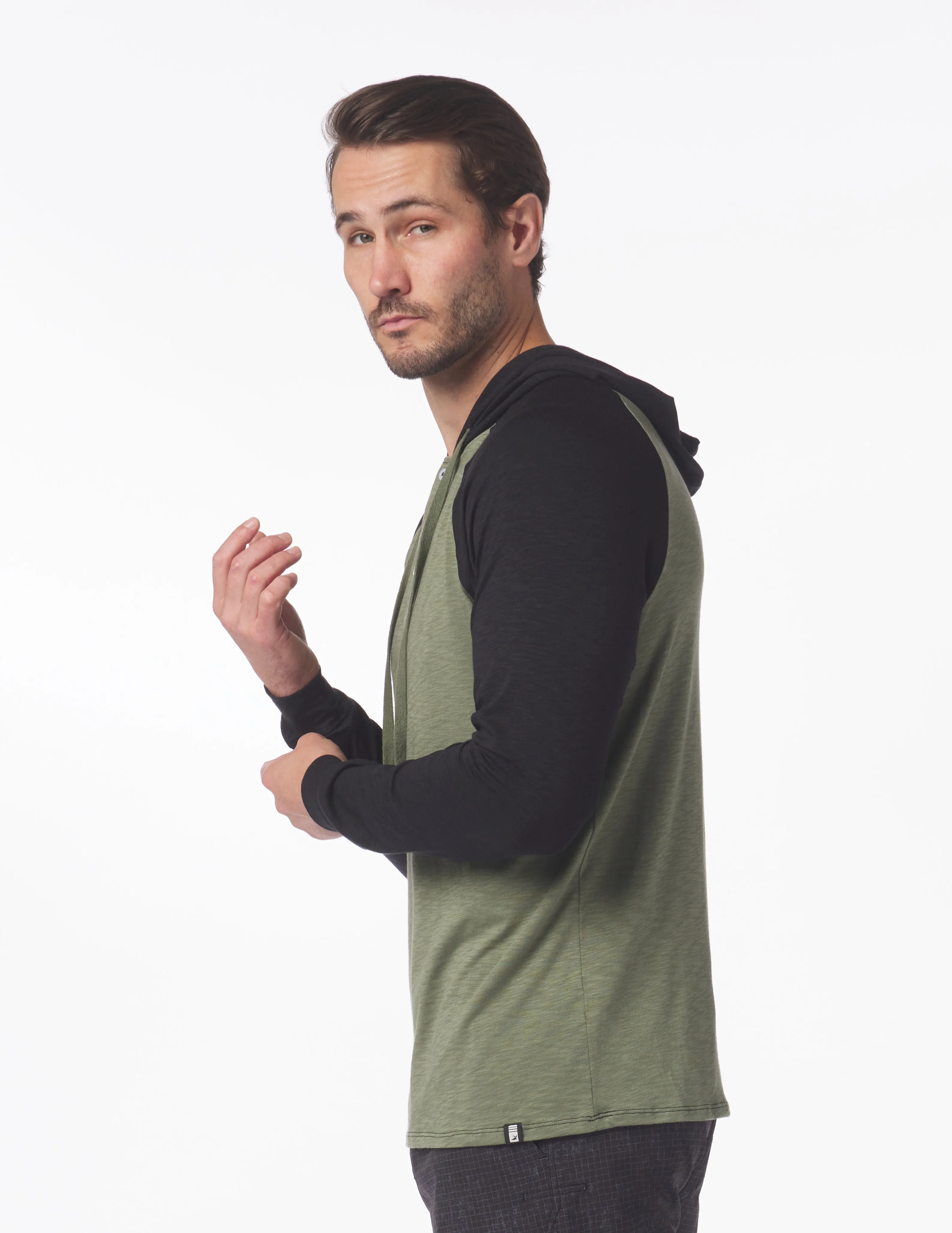 Low Tide Henley Hoodie: Moss/Black