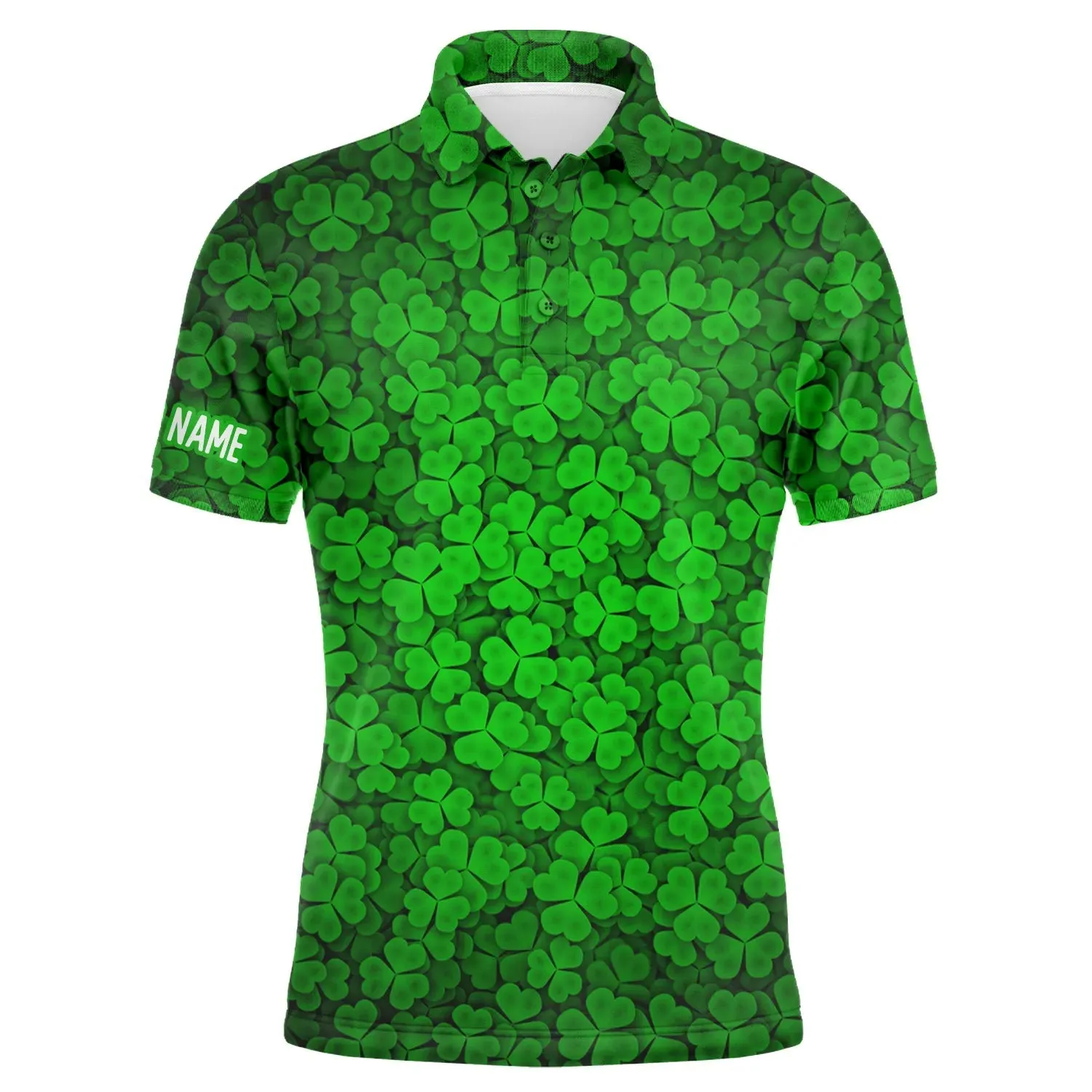 Mens Golf Long Sleeve Polo Shirts Green Clover St Patrick's Day Pattern Golf Shirts Custom Team Golf Polo