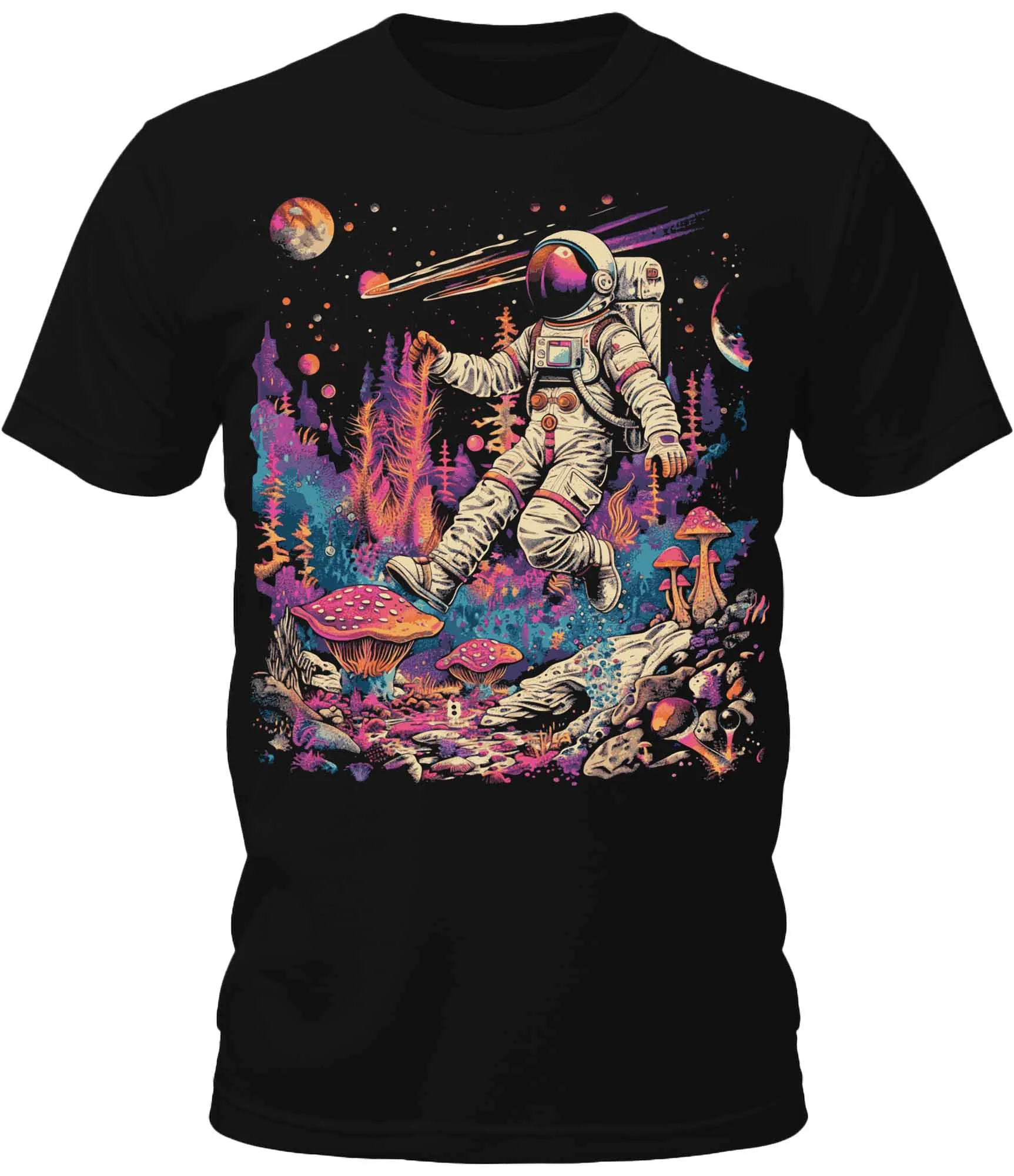 Mens Trendy Trippy Astronaut Mushroom Galaxy Graphic Tee Cool Premium Tshirt