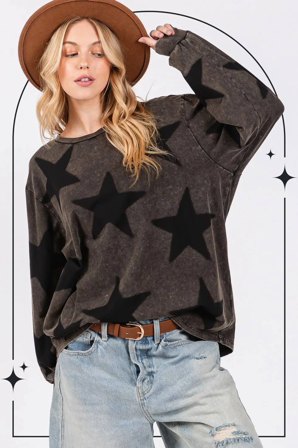 Mineral Wash Star Pattern T-Shirt