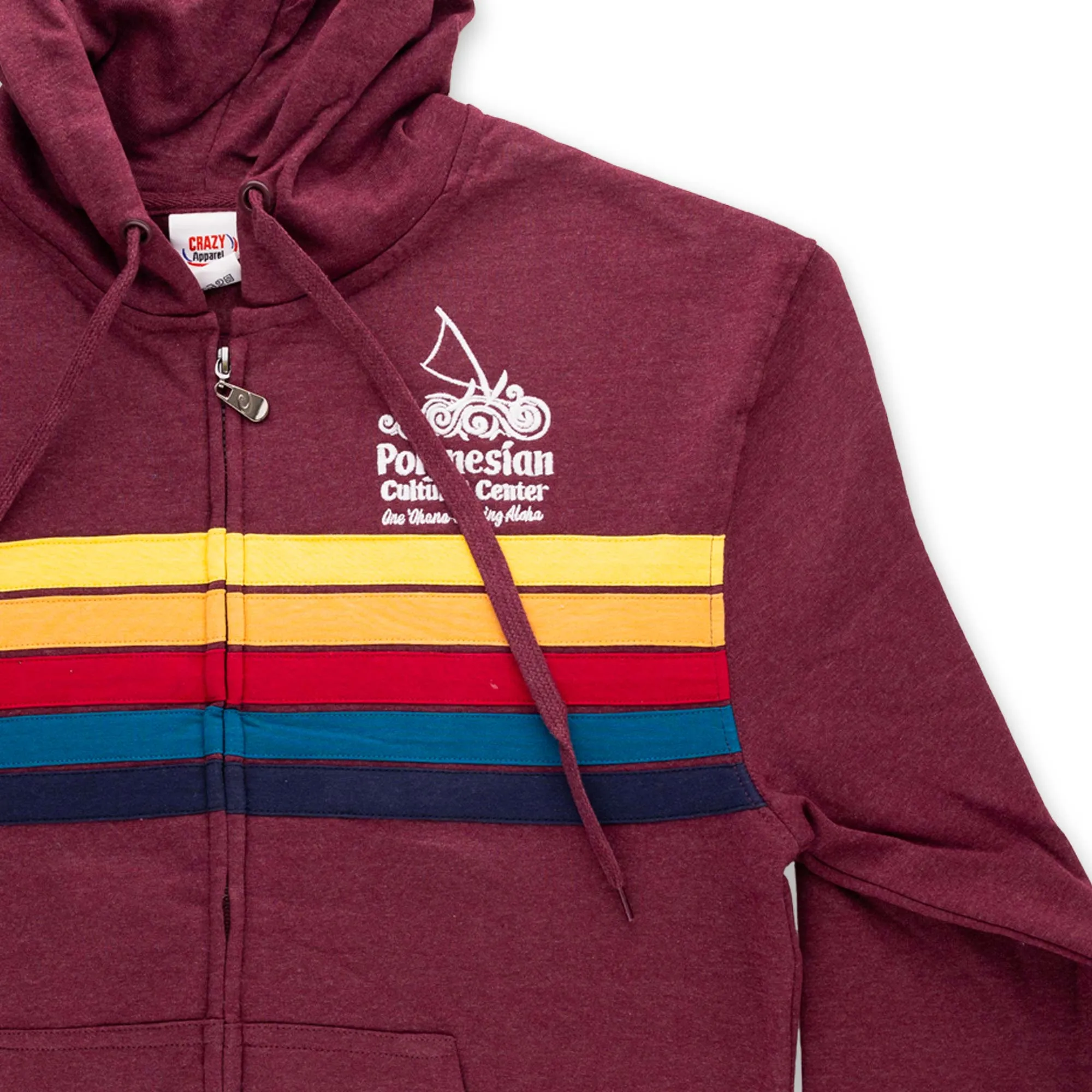 Multi-color Stripe "Polynesian Cultural Center" Logo Full Zip Hoodie