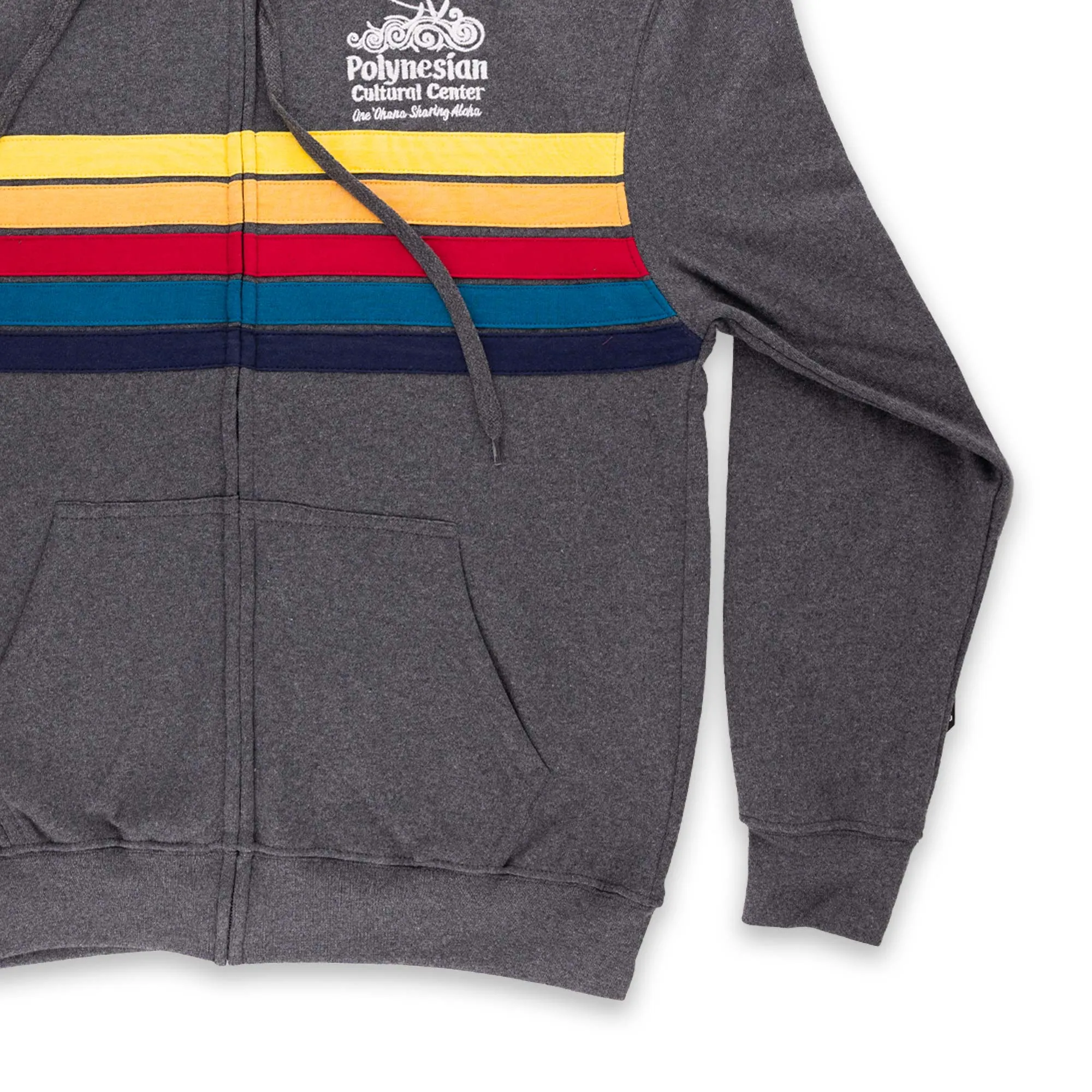 Multi-color Stripe "Polynesian Cultural Center" Logo Full Zip Hoodie