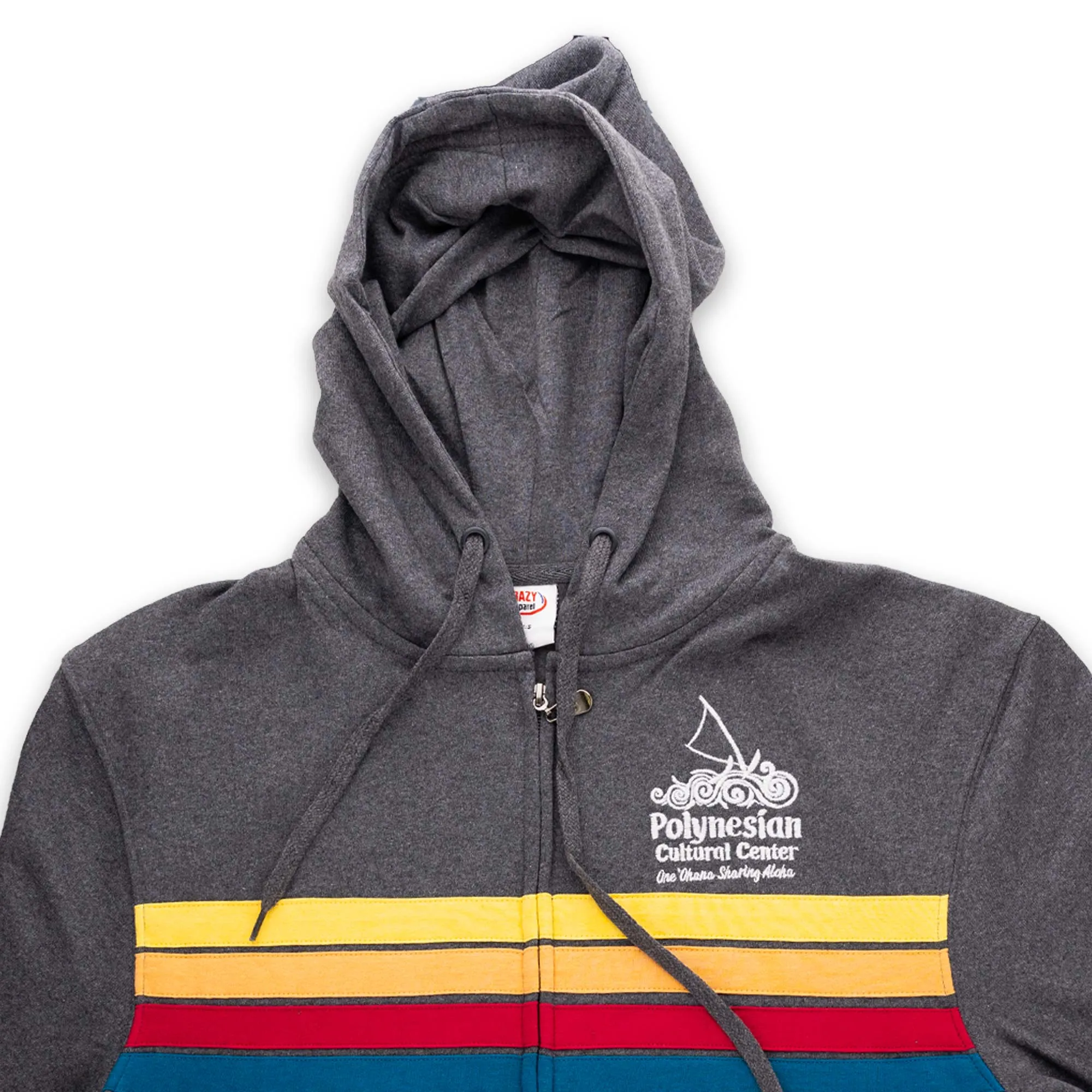 Multi-color Stripe "Polynesian Cultural Center" Logo Full Zip Hoodie