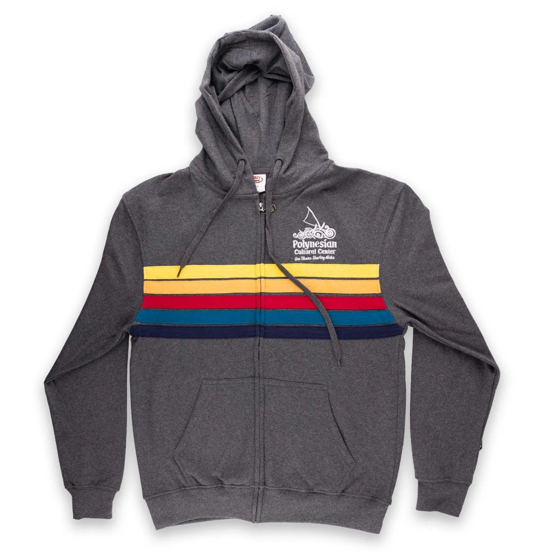 Multi-color Stripe "Polynesian Cultural Center" Logo Full Zip Hoodie