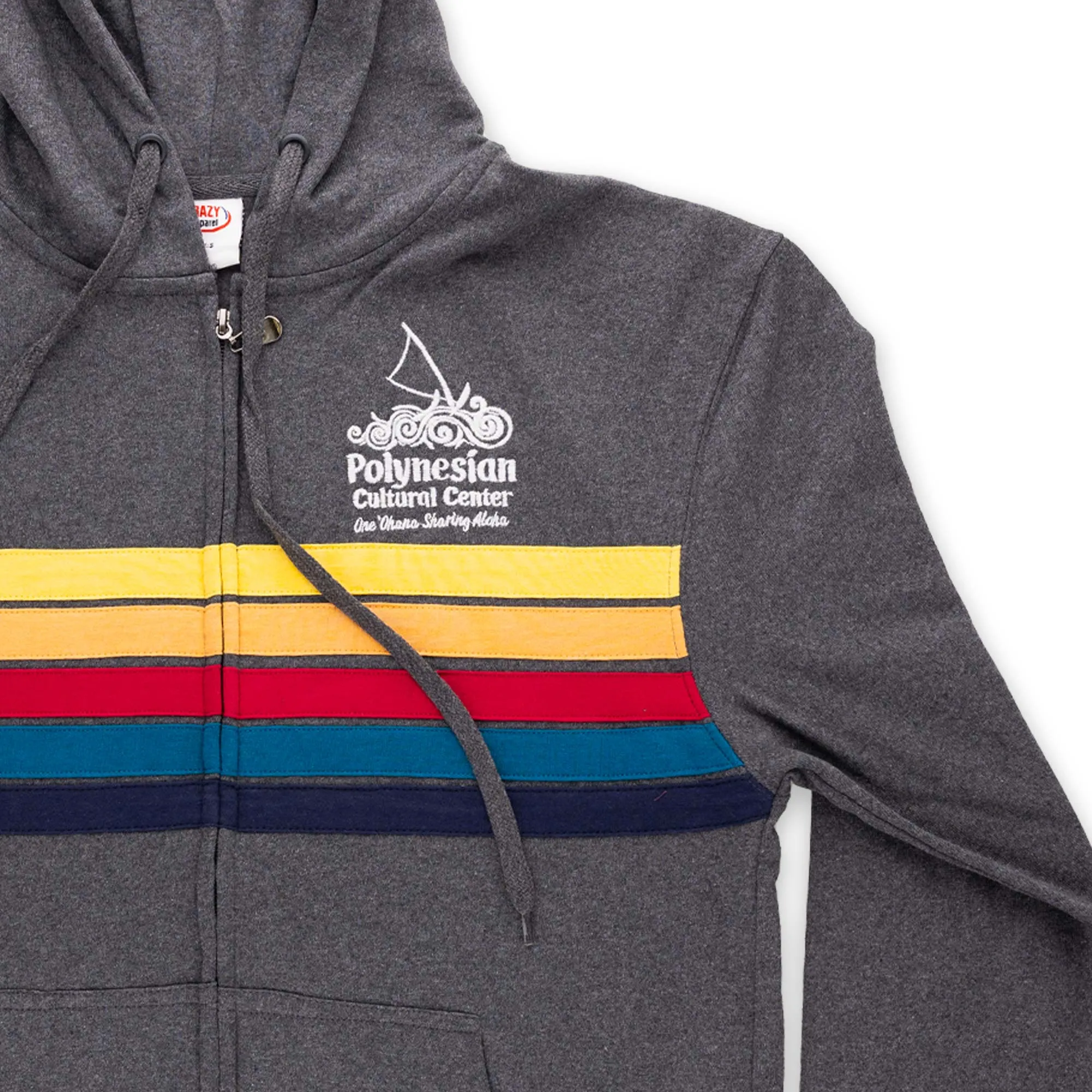 Multi-color Stripe "Polynesian Cultural Center" Logo Full Zip Hoodie