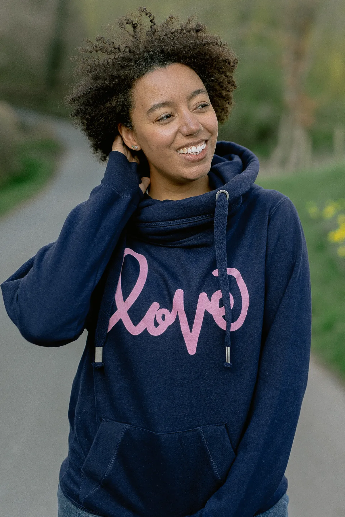 Navy Love Me Cowl Neck Hoodie