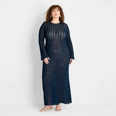 New - Women's Long Sleeve Open Stitch Maxi Dress - Future Collective with Jenee Naylor