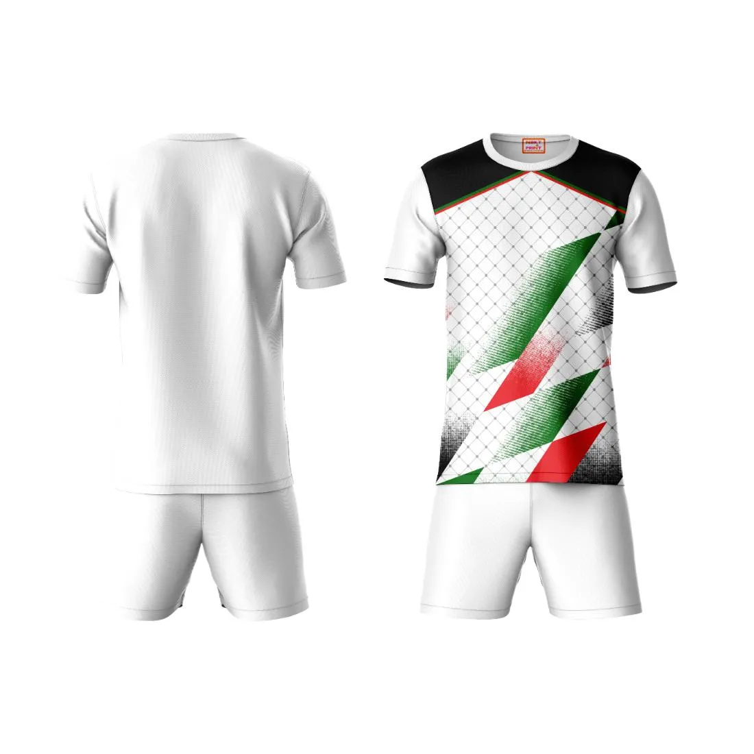 Next Print Round neck jersey white with shorts NPTS107