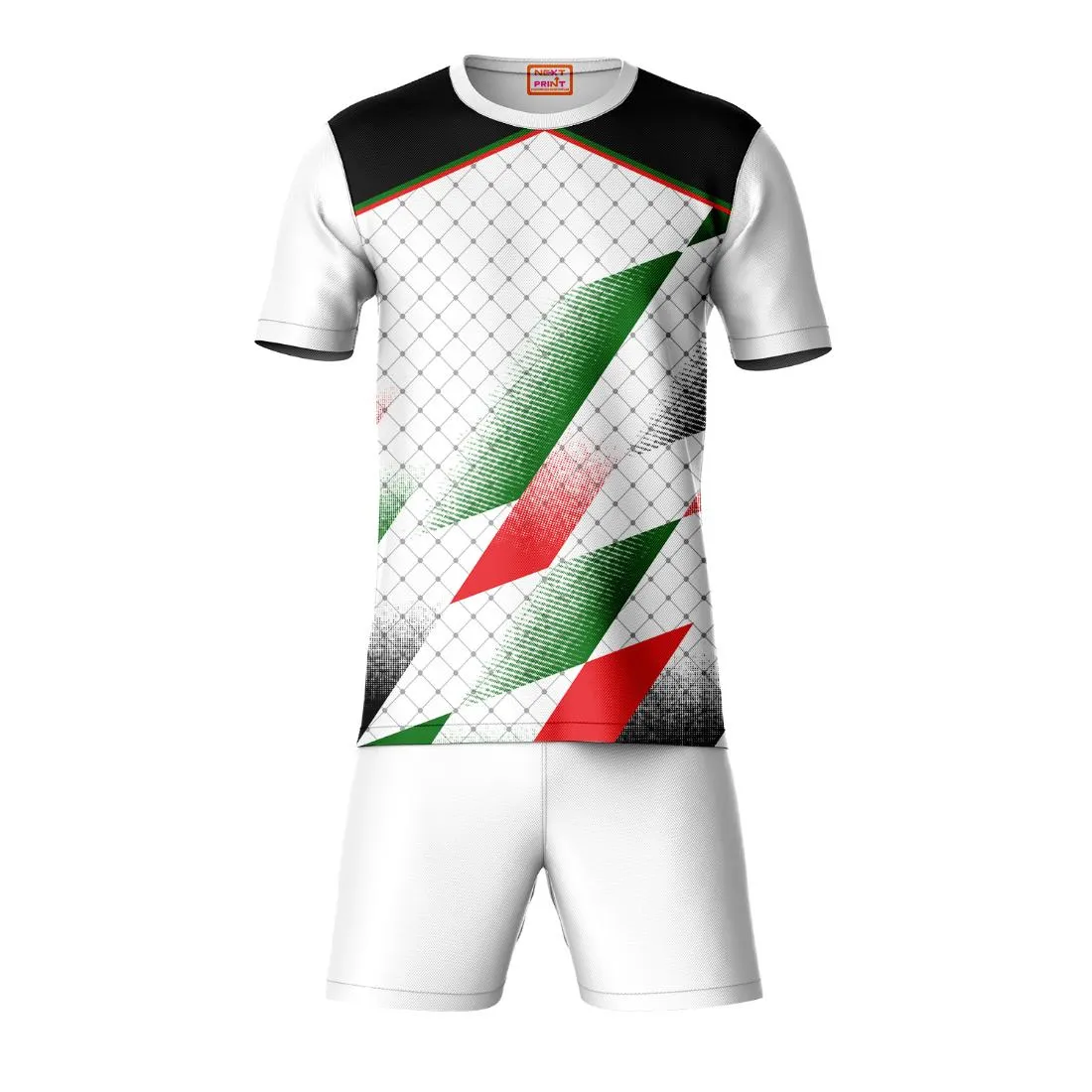 Next Print Round neck jersey white with shorts NPTS107