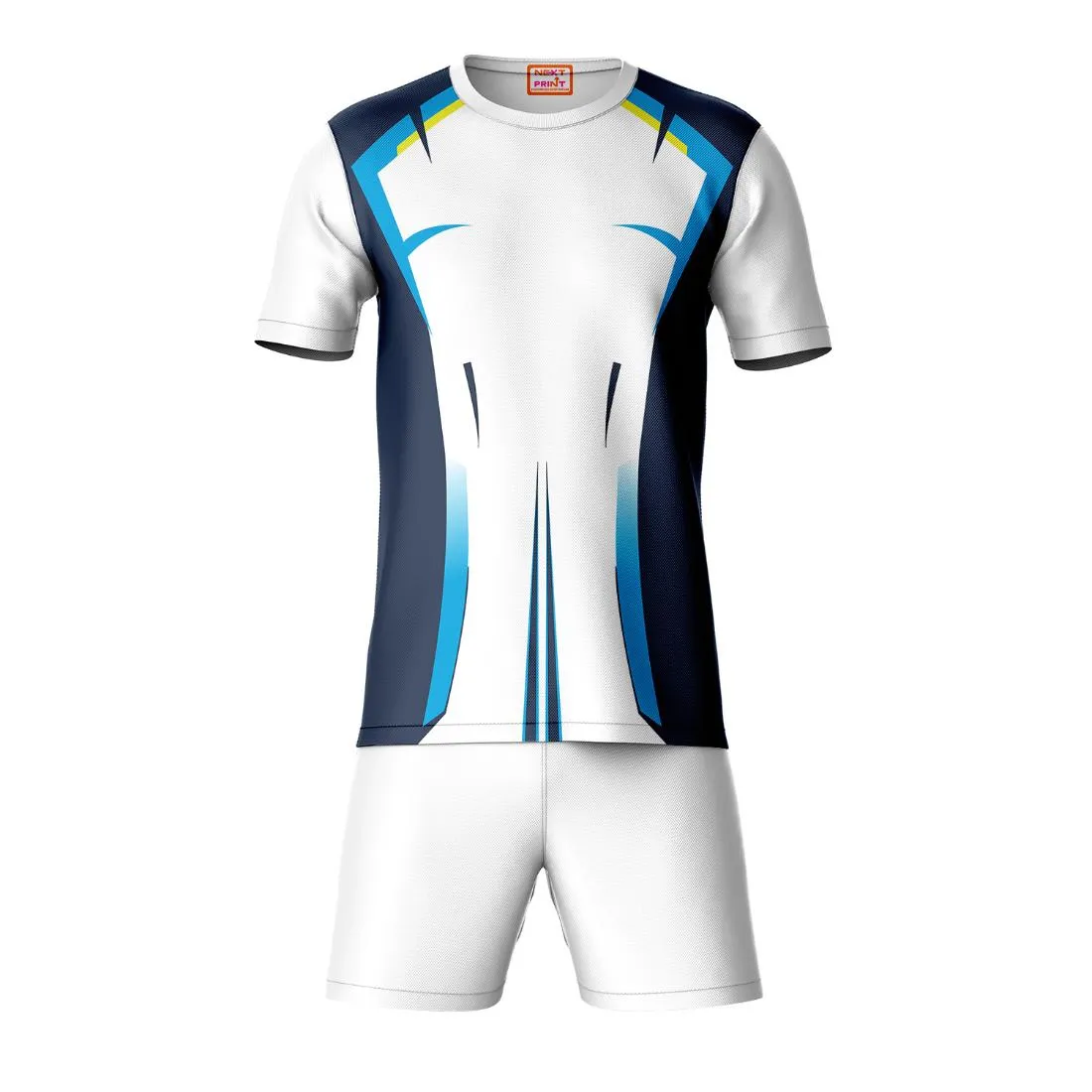 Next Print Round neck jersey white with shorts NPTS159