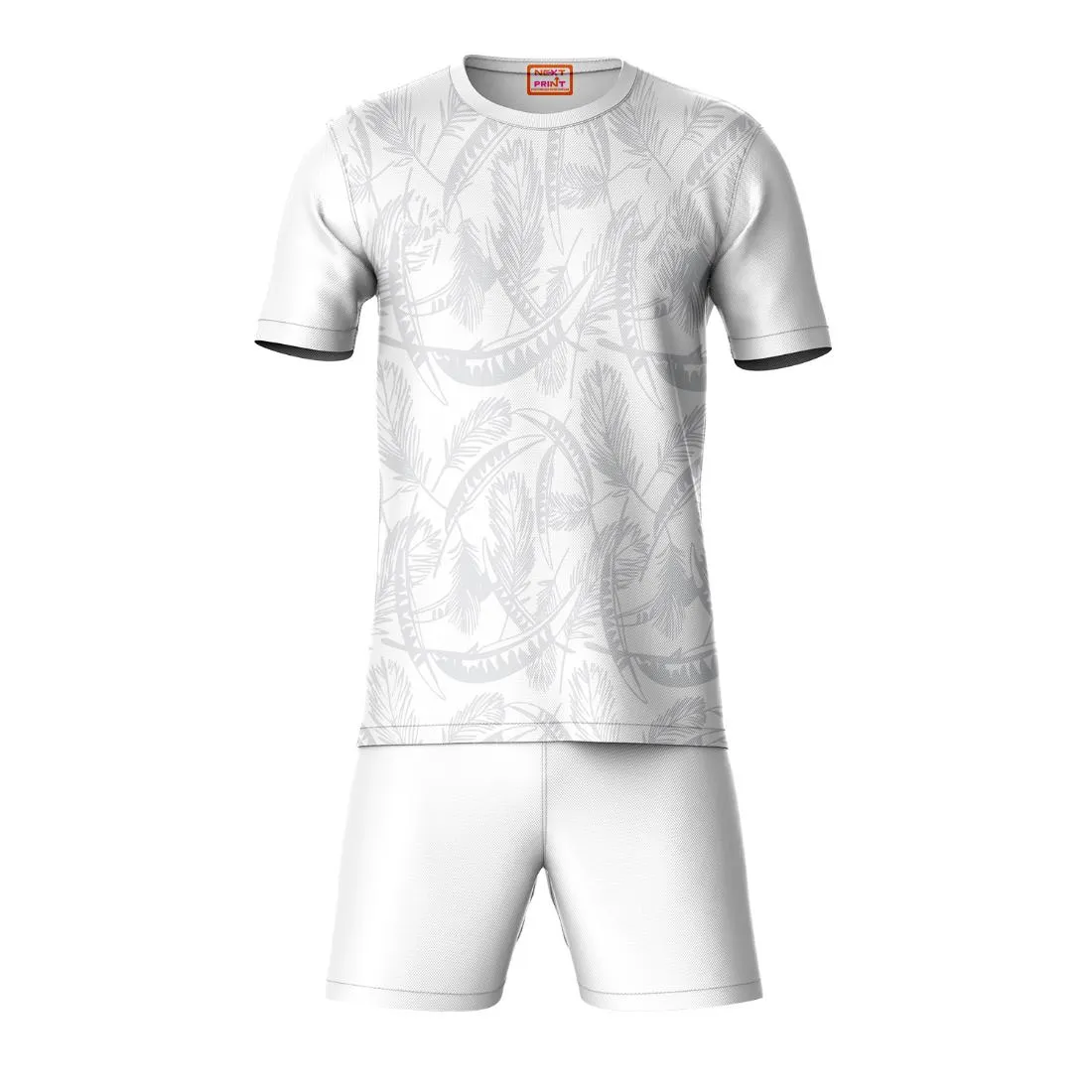 Next Print Round neck jersey white with shorts NPTS80