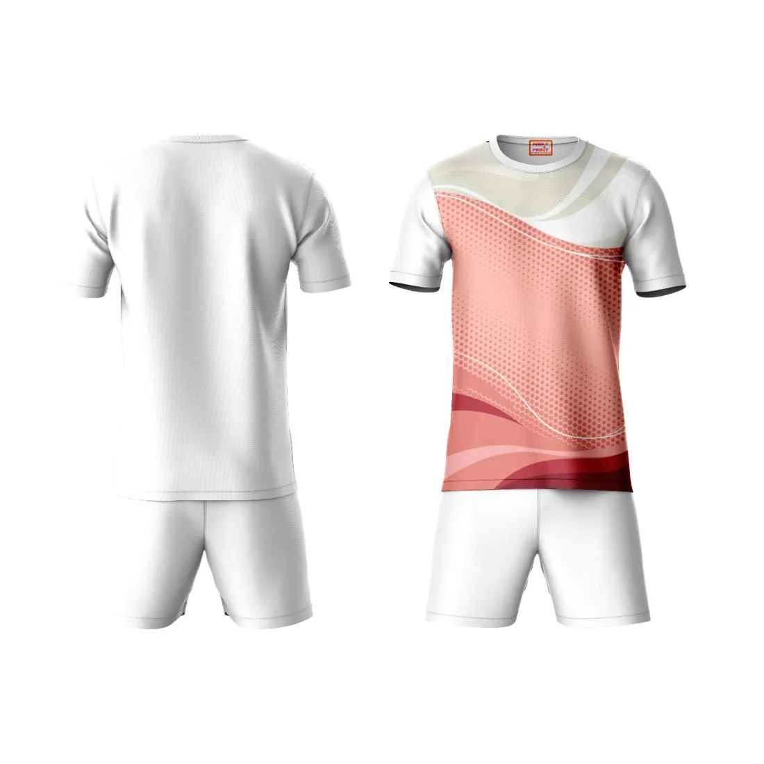 Next Print Round neck jersey white with shorts NPTS87