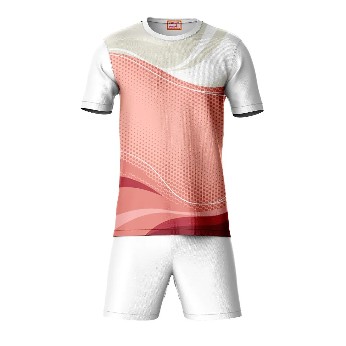 Next Print Round neck jersey white with shorts NPTS87